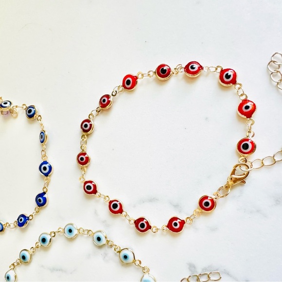 2/$30🌵 Set 5 Gold Multicolor Evil Eye Bracelets w/ Protection Amulet Good Luck - Picture 4 of 7